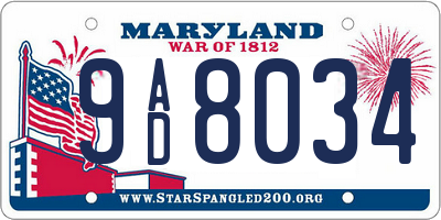 MD license plate 9AD8034