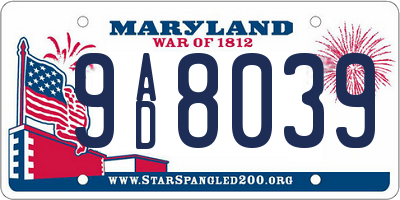 MD license plate 9AD8039