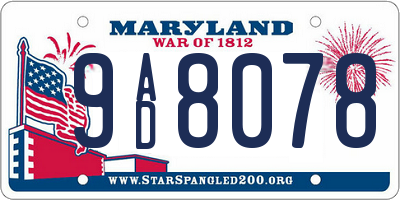 MD license plate 9AD8078
