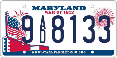 MD license plate 9AD8133