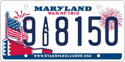 MD license plate 9AD8150