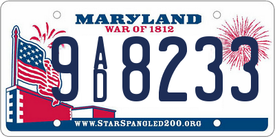 MD license plate 9AD8233