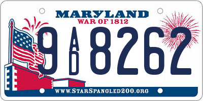 MD license plate 9AD8262