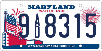 MD license plate 9AD8315