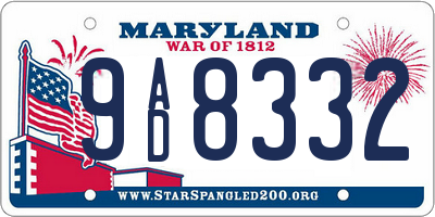 MD license plate 9AD8332