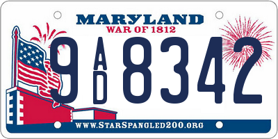 MD license plate 9AD8342