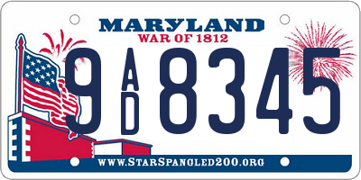 MD license plate 9AD8345