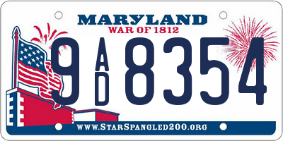 MD license plate 9AD8354