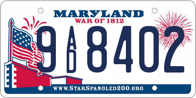 MD license plate 9AD8402