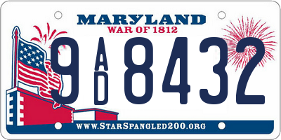 MD license plate 9AD8432