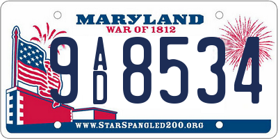 MD license plate 9AD8534