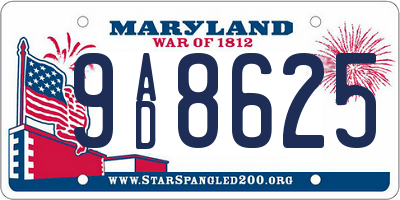 MD license plate 9AD8625