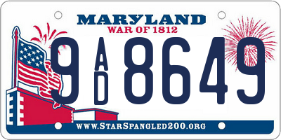 MD license plate 9AD8649
