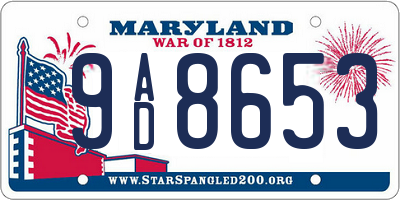 MD license plate 9AD8653