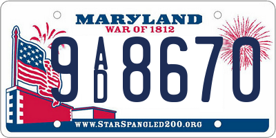 MD license plate 9AD8670