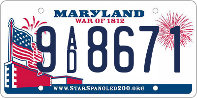MD license plate 9AD8671