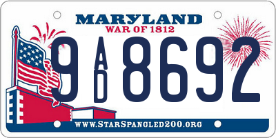 MD license plate 9AD8692