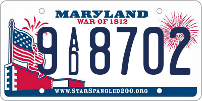MD license plate 9AD8702