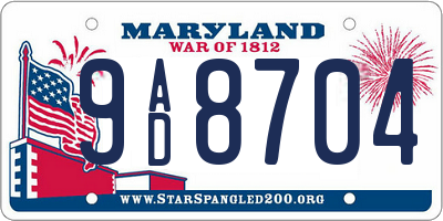 MD license plate 9AD8704
