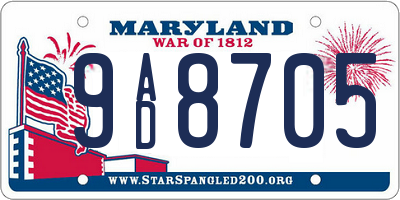 MD license plate 9AD8705