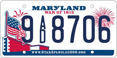 MD license plate 9AD8706