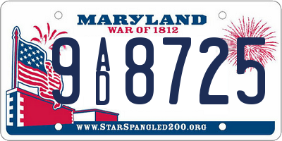 MD license plate 9AD8725