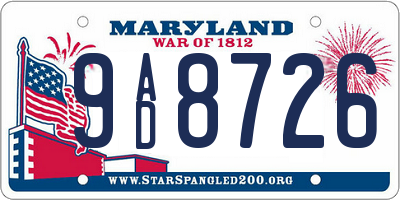 MD license plate 9AD8726