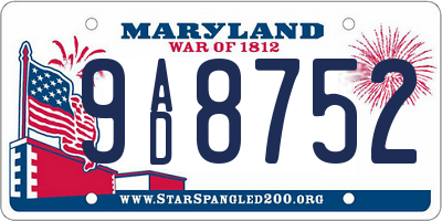 MD license plate 9AD8752