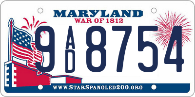 MD license plate 9AD8754