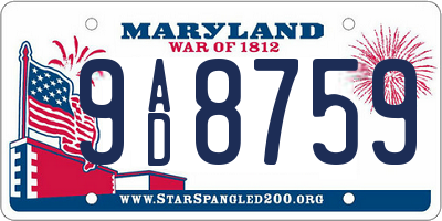 MD license plate 9AD8759