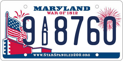 MD license plate 9AD8760