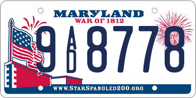 MD license plate 9AD8778