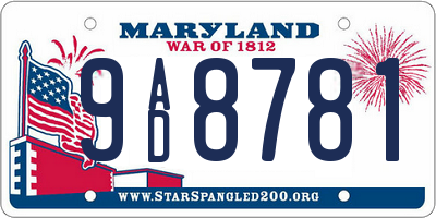 MD license plate 9AD8781