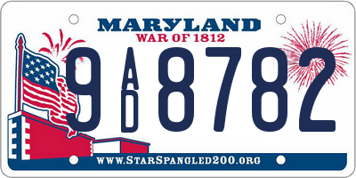 MD license plate 9AD8782