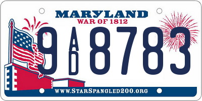 MD license plate 9AD8783