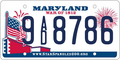 MD license plate 9AD8786