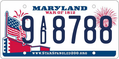 MD license plate 9AD8788