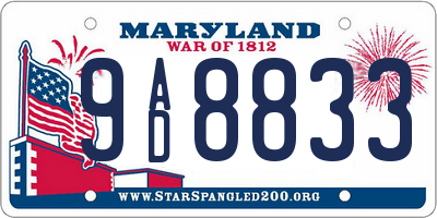 MD license plate 9AD8833