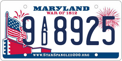 MD license plate 9AD8925