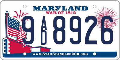 MD license plate 9AD8926