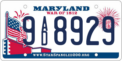 MD license plate 9AD8929