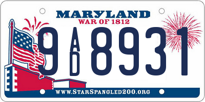 MD license plate 9AD8931