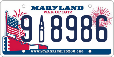 MD license plate 9AD8986