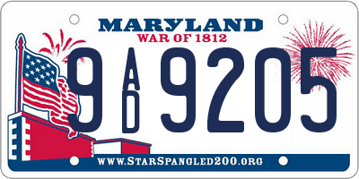 MD license plate 9AD9205