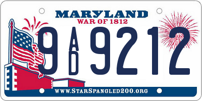 MD license plate 9AD9212
