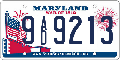 MD license plate 9AD9213