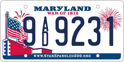 MD license plate 9AD9231