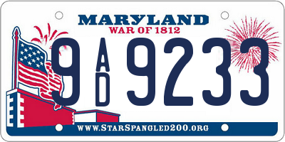 MD license plate 9AD9233