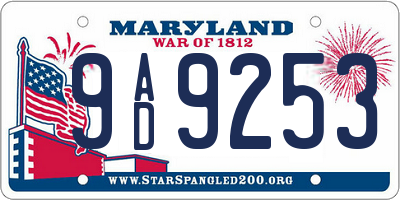 MD license plate 9AD9253