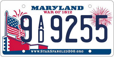 MD license plate 9AD9255